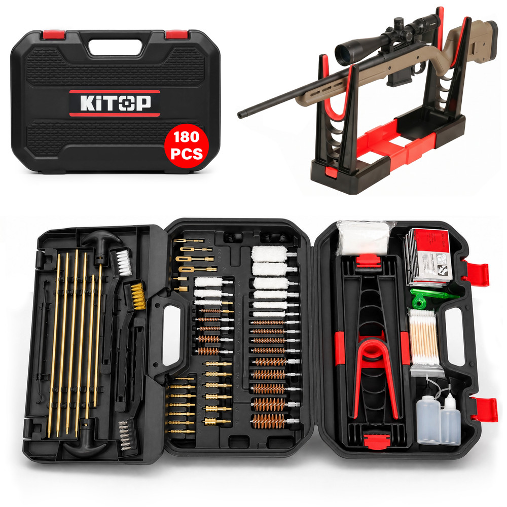 Universal Gun Cleaning Kit 180 PCS with Folding Stand Case for Rifle Pistols