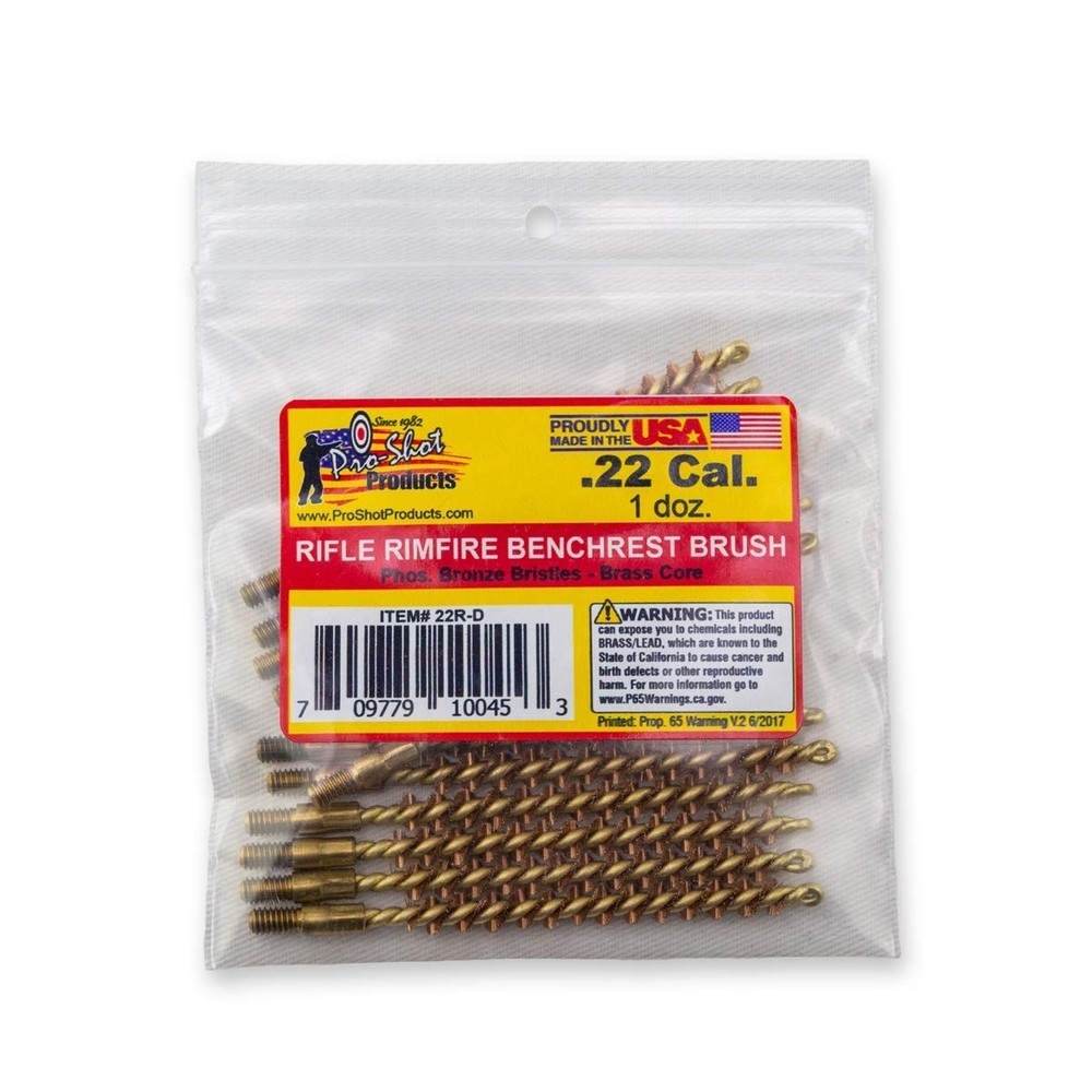 Pro-Shot .22 Cal. Rimfire Rifle Bore Brush Dozen Pack, Brass