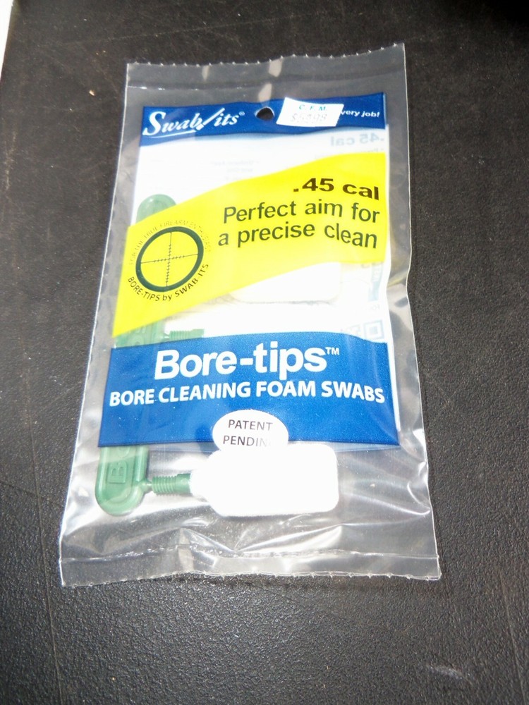 Box of 7 SWAB ITS® BORE-TIPS .45CAL FAST PATCHLESS FIREARM CLEANING FOAM SWABS