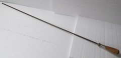 VINTAGE 49″ SOLID RIFLE CLEANING ROD Brass Tip and Sliding Ring, Wood Handle
