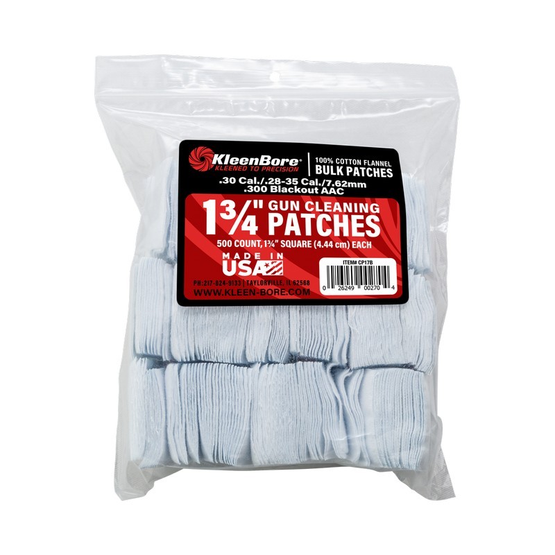 KleenBore CP17B 1-3/4″ Square Cleaning Patches for .28 – .35 Cal, 500 Pack