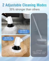 Electric Spin Scrubber Cordless Bathroom Shower Scrubber Adjustable Handle 8 Bru