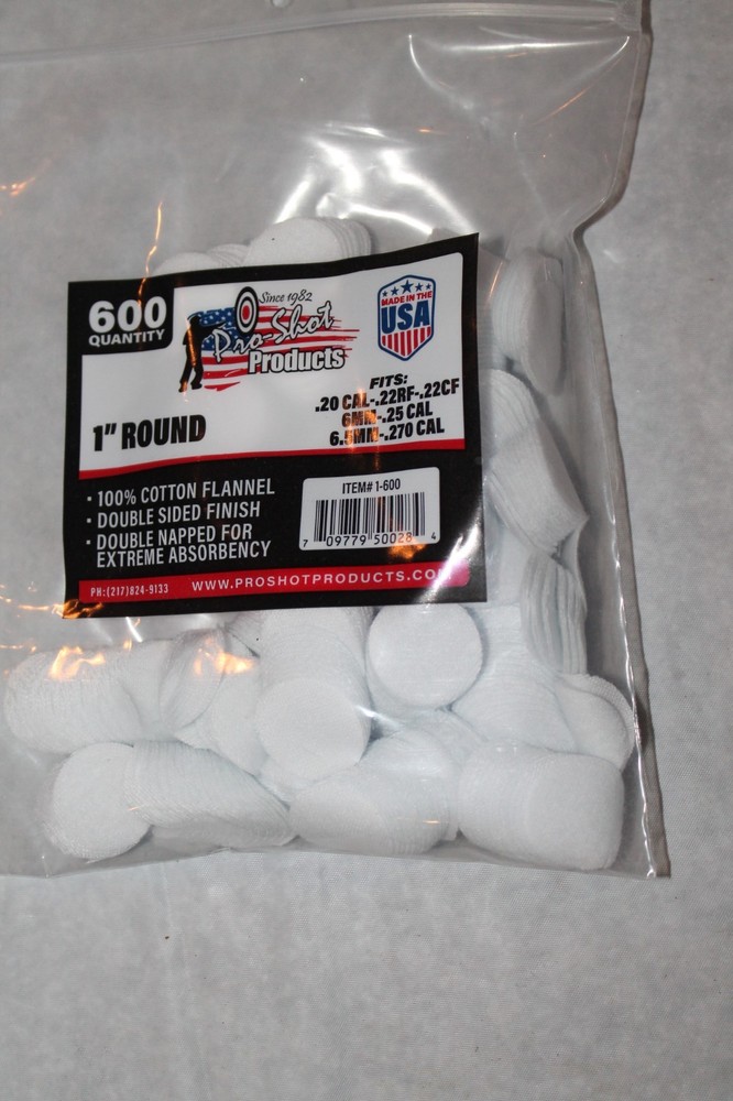 Pro Shot Cotton Patches 1″ Round 600 Count 20 22 6MM 243 6.5MM 270 Ships free