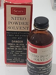 Vintage Sears Nitro Powder Solvent 2oz Bottle w/ Box Gun Cleaning USA