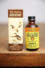Vintage Outers Gunslick Gun Cleaning Solvent glass bottle duck hunting box NOS