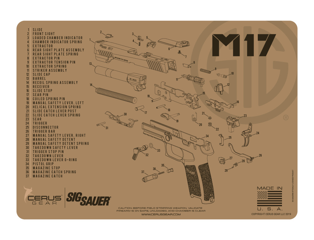For Sig Sauer M17 P320 PREMIUM Armorers Cleaning Bench Mat Made in USA FDE