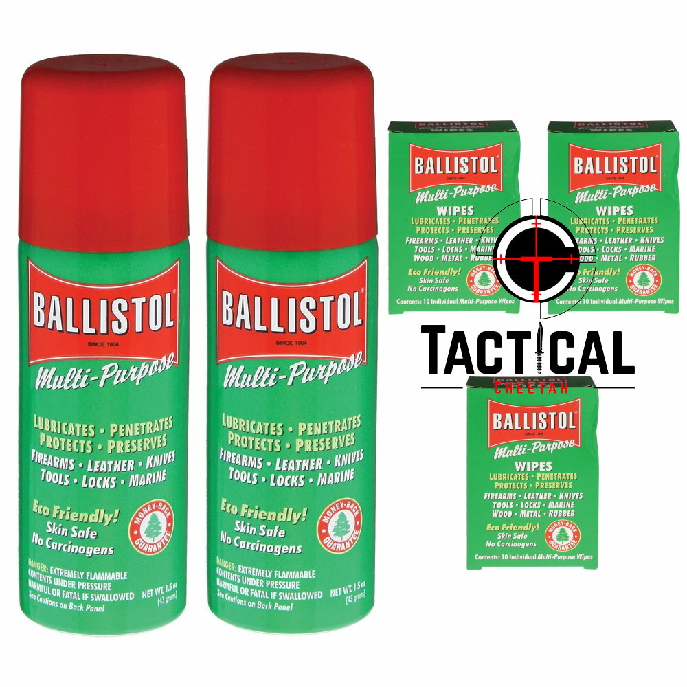 2 Cans of 1.5 oz Spray Gun Cleaning Ballistol Multi-Purpose Wipes (30 wipes) &
