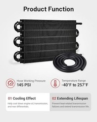 5/16″ Transmission Oil Cooler Tube and Fin Cooler Kit Universal 6 Pass Black