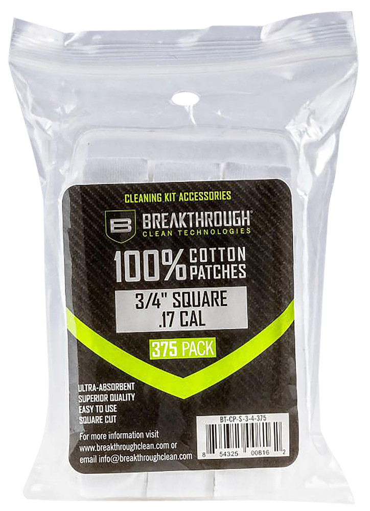 Breakthrough Clean Cotton Patches 3/4 In Square 17 Cal 177 Airgun 375 Pack