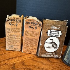 Lot Vintage HOPPE’S And OUTERS Gun Cleaning items – Solvent, Oil, Cloth And More