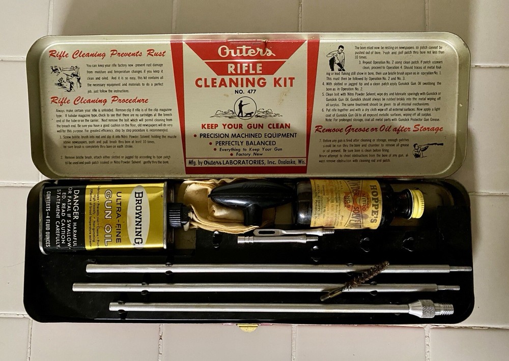 Vintage Outers Gunslick Rifle Gun Kit #477 30 Cal. Complete Red Metal Box