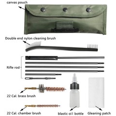 Gun Cleaning Kit Brush Rod Set Stainless Steel Bore Cleaner w/ Canvas Pouch