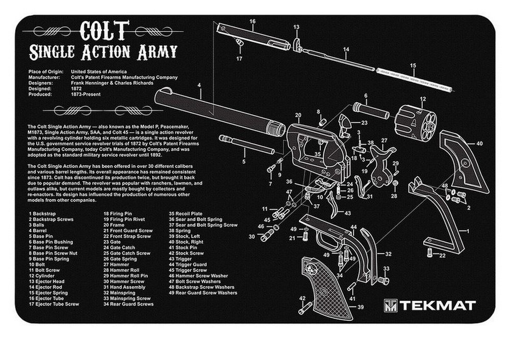 TekMat Colt Revolver Army Cleaning Mat Black/White Rubber 11″ x 17″ – TEKR17SAA