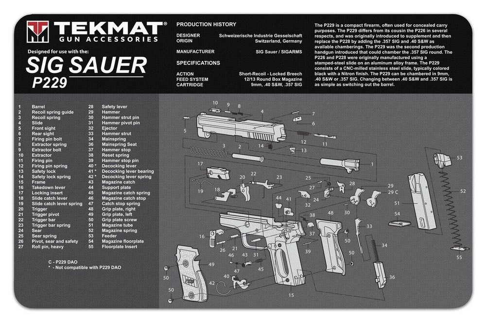 Tekmat Sig Sauer P229 Black 11×17 inch Cleaning Mat-R17-SIGP229
