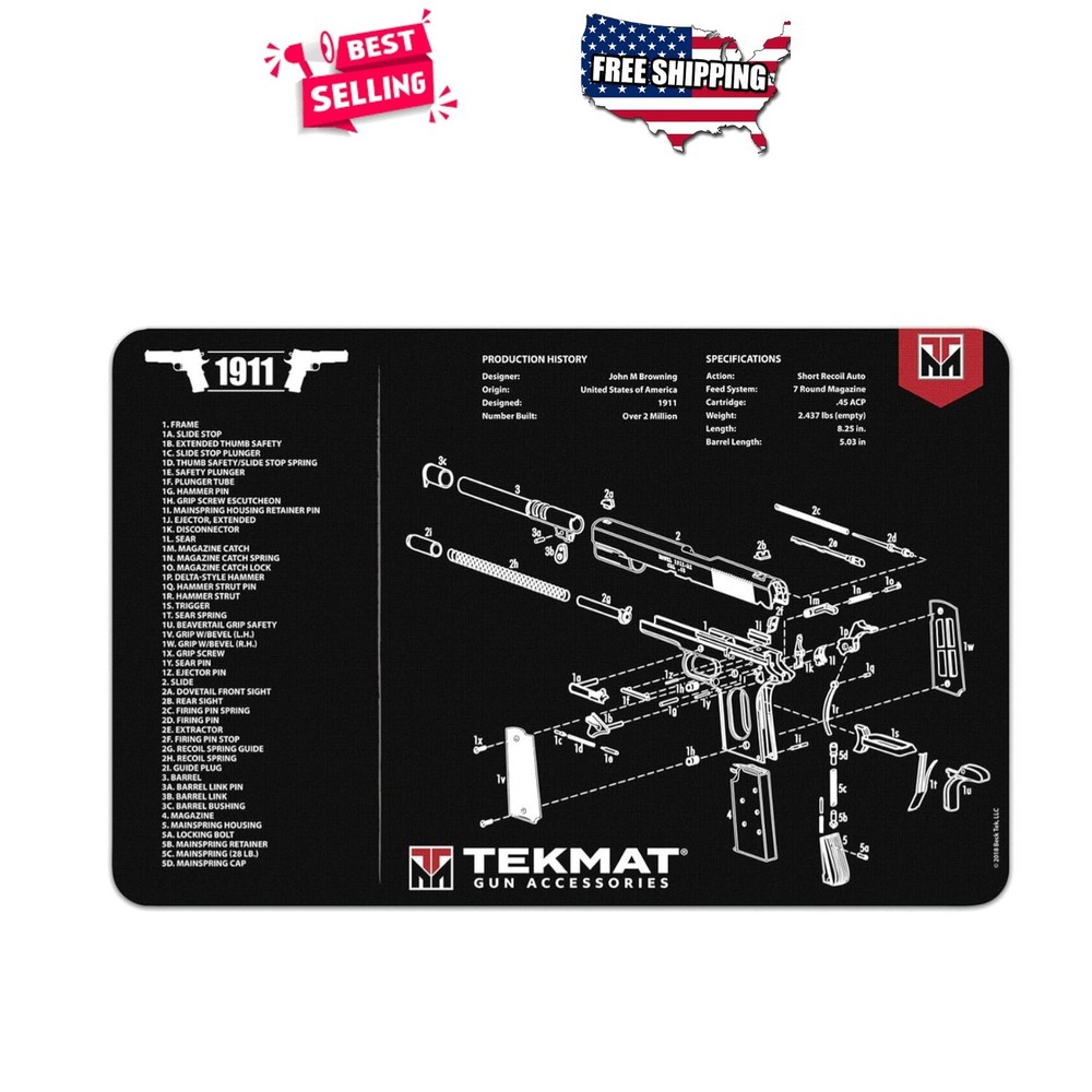 1911 Pistol Cleaning Mat 11×17 Inch Washable Non-Slip Oil & Solvent Resistant