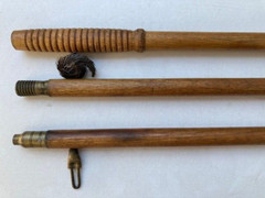 Antique Hardwood and Brass Cleaning Rod With Slotted Tip, Bore Brush and Swab
