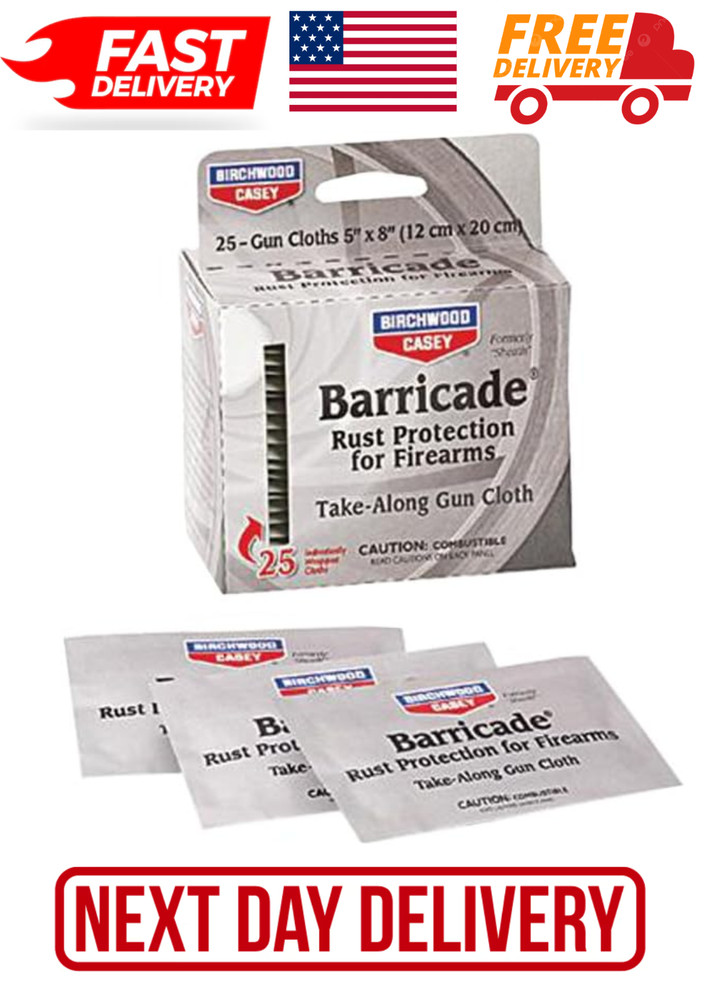 Birchwood Casey Barricade 25pc Rust Protection Take-along Gun Cloth 5” X 8” –