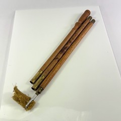 Antique 3 Piece Wood Gun Shotgun Cleaning Rod Brass Fittings Many Jags Brushes