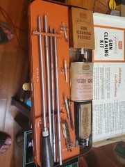 Vintage Ted Williams Rifle Cleaning Kit by Sears. Orange Metal Case. Orig. 1960s