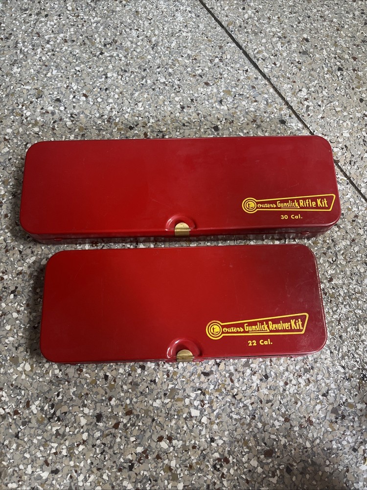 Vintage Outers Gunslick Rifle & Revolver Cleaning Kits Red Tin Lot No. 477