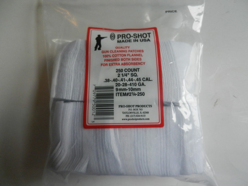 Pro-Shot, Pro Shot Cotton Gun Cleaning 250 Patches; 38-45 cal; 2-1/4″