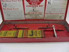 Vtg Outers Gunslick Cleaning Kit W/ Patches, Oil Bottle Empty Box Tin