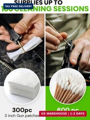 900pc Gun Cleaning Supplies Case – 300pcs Patches & 600pcs Swabs – 6-inch Lint F