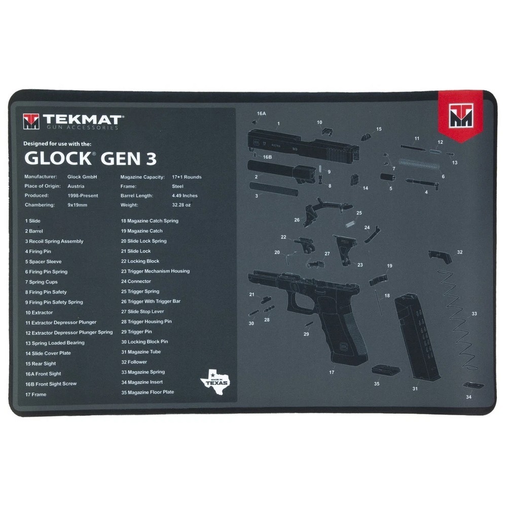 TekMat Cleaning Mat For Glock 11″x17″ 0.13″ Thick Tube – TEK-R17-GLOCK-G3