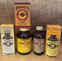 Lot Of Vintage Hoppe’s Gun Cleaning Patches 270 35 And Solvent Bottles