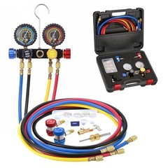 PB Motor Tech 4-Way AC Manifold Gauge Set for R22, R134A, R410A Refrigerants,