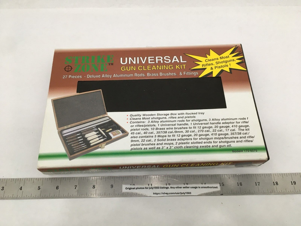 NEW StrikeZone 27-pc Universal Gun Cleaning Kit Wood Box Shotguns Rifles Pistols