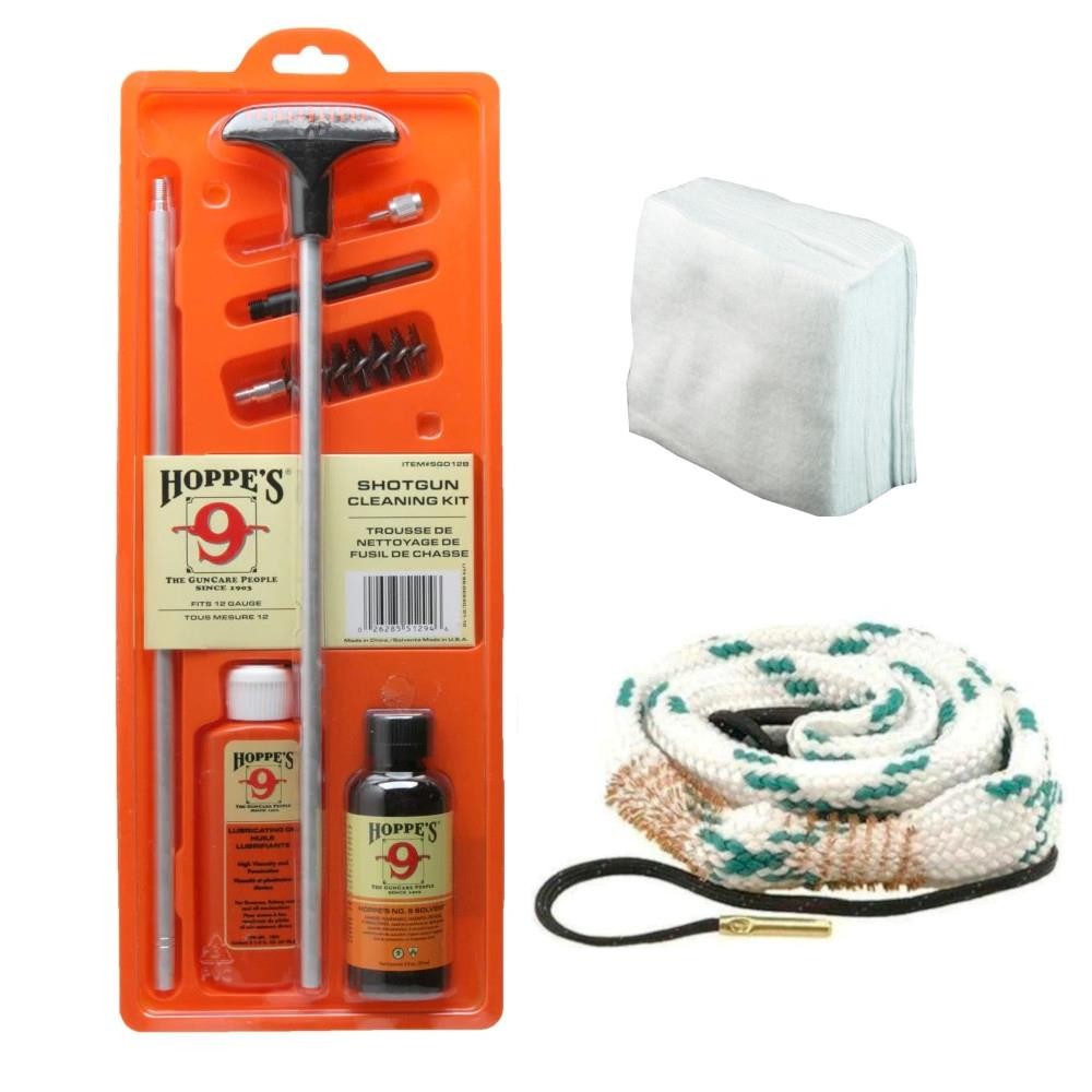 Hoppes Shotgun Bore Cleaning Kit with Cleaner, Oil, Patches, Rod, Brush and Rope