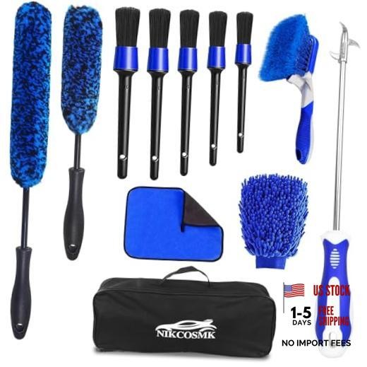 12Pcs Wheel Brush Kit for Cleaning Wheel and Tire, Wheel and Rim Brush, Blue