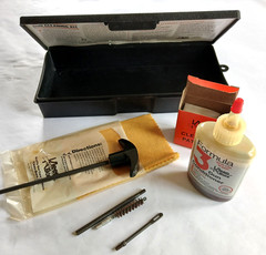 KleenBore Rifle Cleaning Kit Gun Conditioner Patches Buff Cloth Brush Jag Case