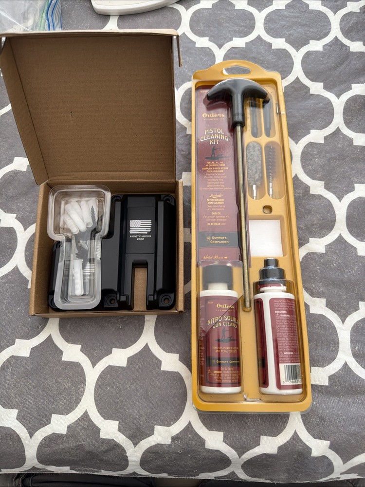 Lot Of 2 Products 1 Magnetic Handgun Mount & 1 Pistol Cleaning Kit (Preowned)