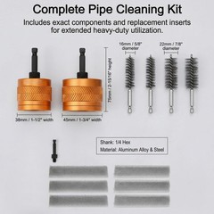 Copper Pipe Cleaner Set 1/2 3/4 Inch with Stainless Steel Bore Brushes Kit for