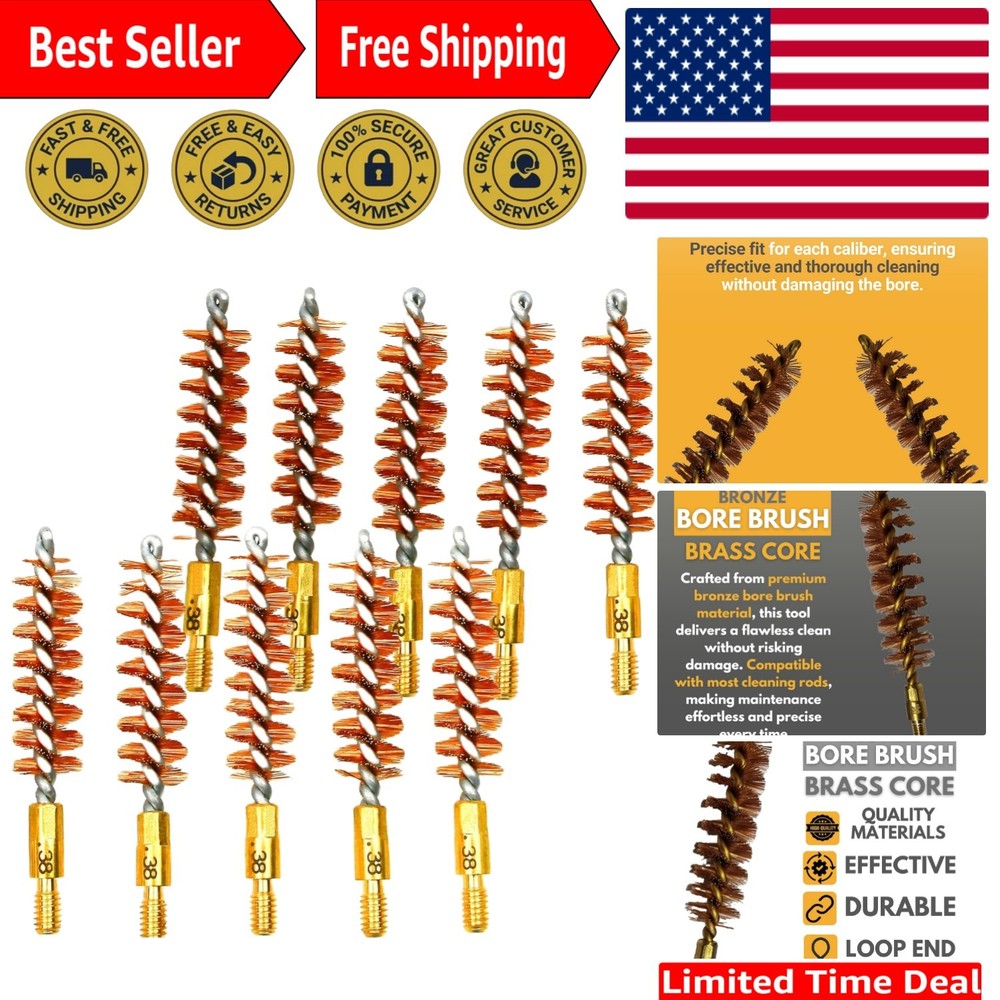 Effortless Cleaning with 38 Cal Bronze Bore Brush Set – 10 High-Quality Brushes