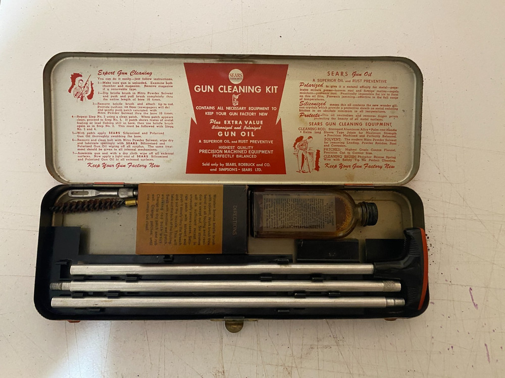 Vintage Sears No 2142 .410 Shotgun Gun Cleaning Kit Rods Oil Case