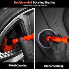 4PCS Car Wheel Cleaning Kit, 2-Size Bendable Microfiber 4 Pack Orange&black