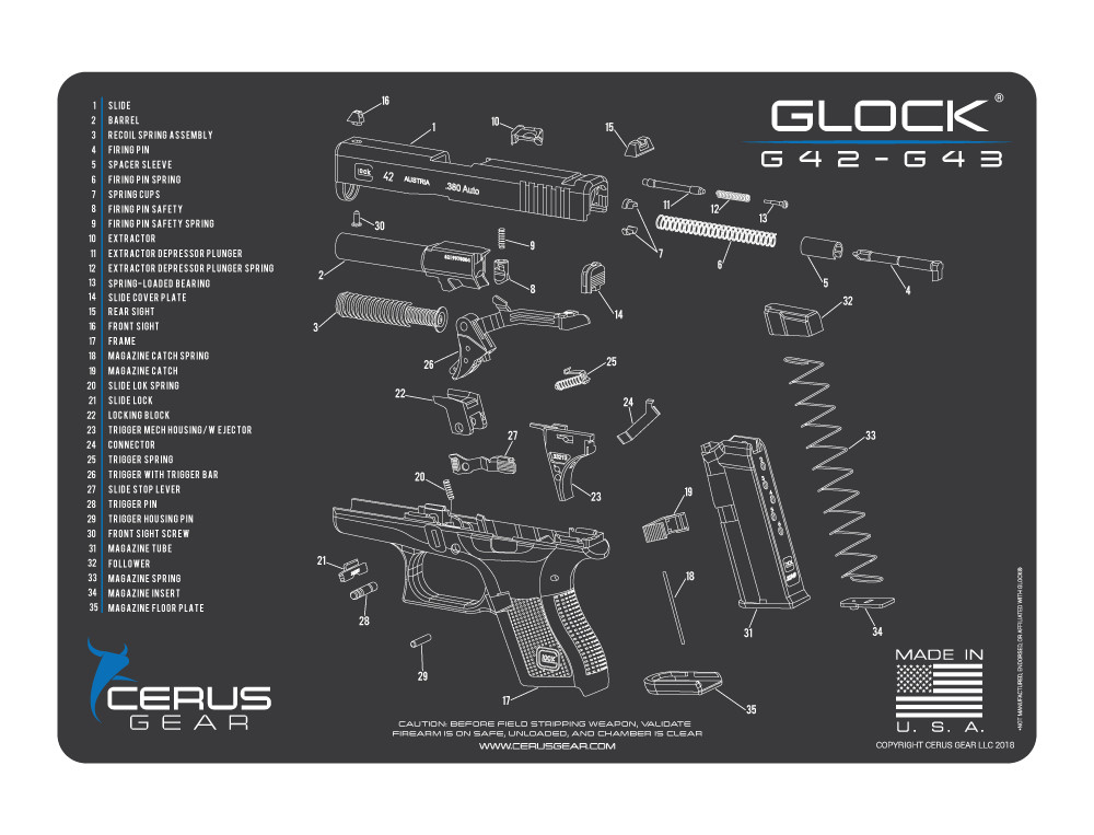 For Glock 42 43 Armorers Cleaning Mat Cerus Gear PREMIUM Made in USA