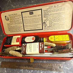 Sears 20-28 GA Gun Cleaning Kit Red Metal Case w/ Rod, Brushes, Oil Vintage