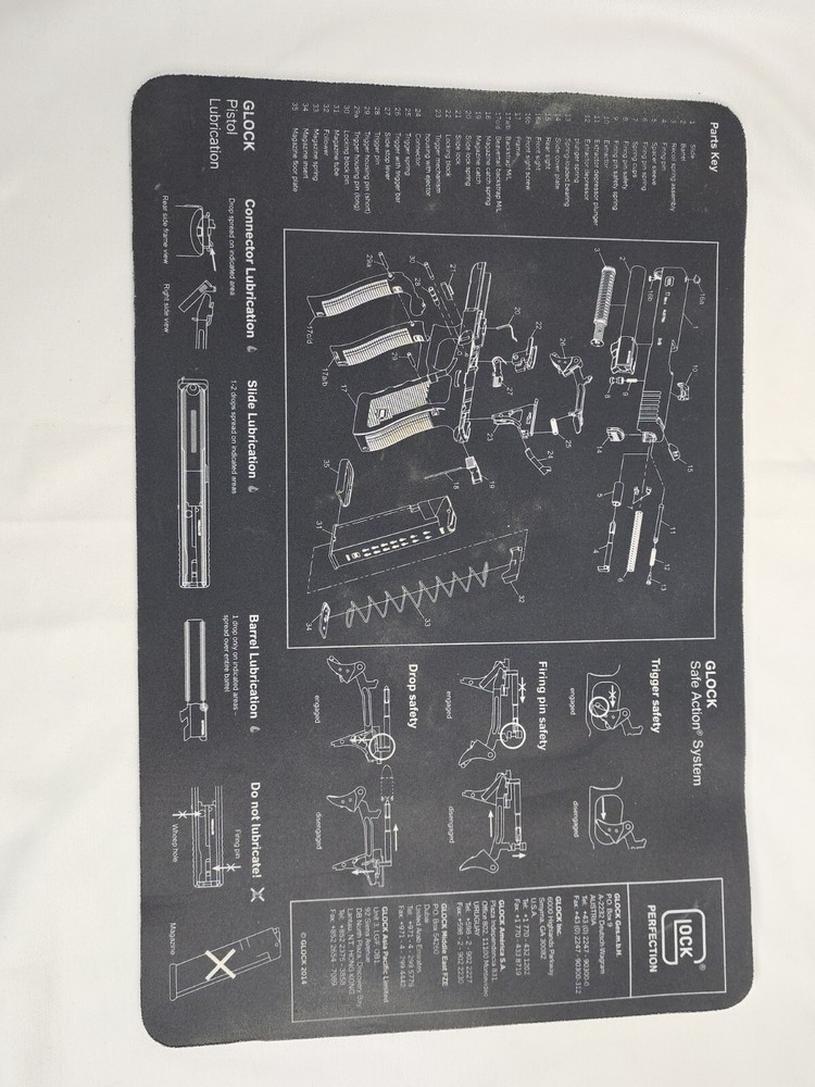 Glock Gun Mat Pattern Safe Action System Lubrication Parts List Key 2014