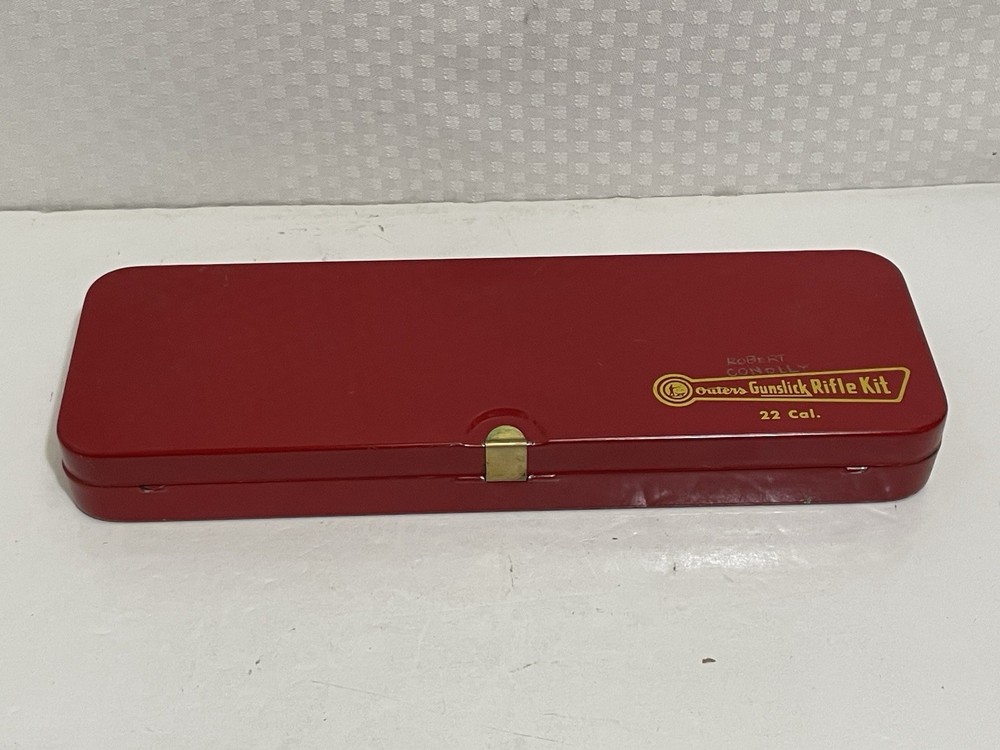 Vtg Outers Gunslick Rifle Cleaning Kit No. 477 .22 Cal In Red Metal Case