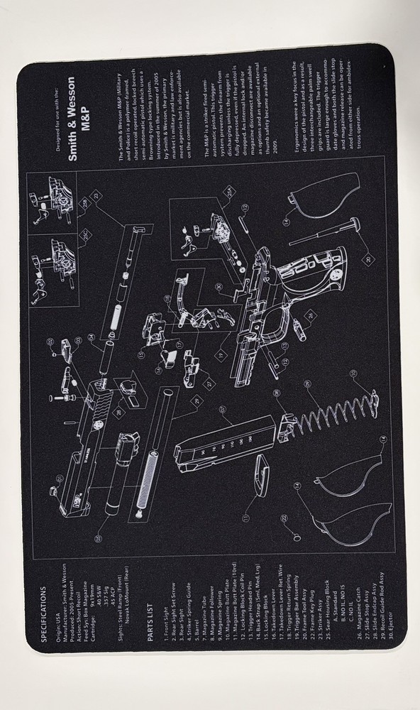 Smith & Wesson Bench Mat 11”x17” w/ Parts List View Non-Slip NEW U.S
