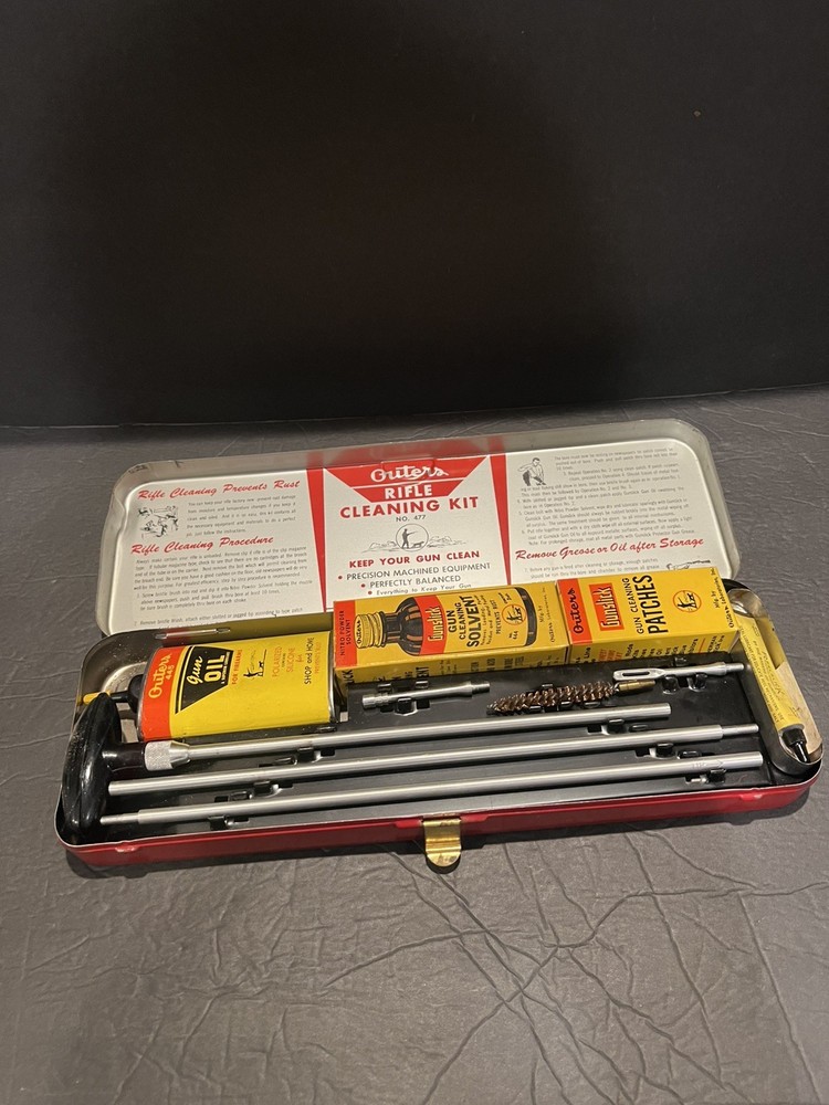 Vintage Outers Gunslick Rifle Gun Kit #477 30 Cal Red Metal Box, Made In USA VGC
