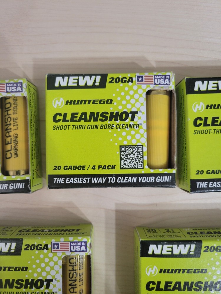 5x New! Huntego 20 Gauge CleanShot Shoot-Thru Gun Bore Cleaner 4 Pack