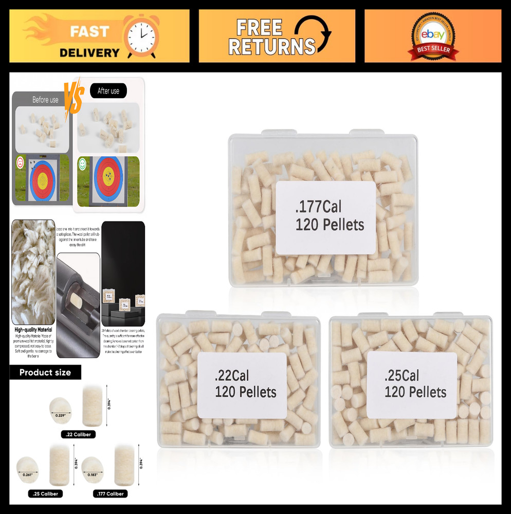 Airgun Cleaning Pellets .22 .177 .25 Caliber – 120 Cotton Wool Felt Pellets with