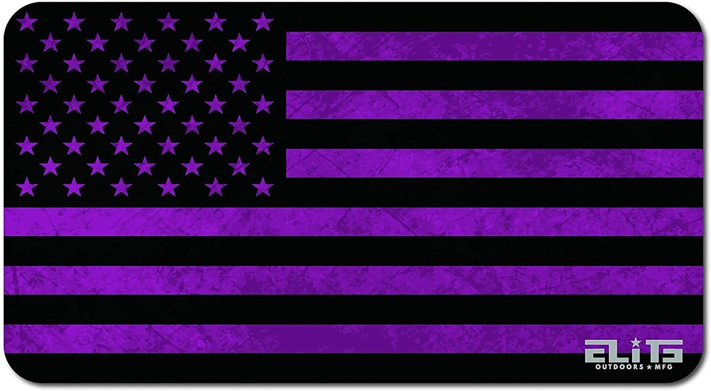 ELITE OUTDOORS Black and Purple Distressed Flag Gun Cleaning MAT 12″ x 22″ USA