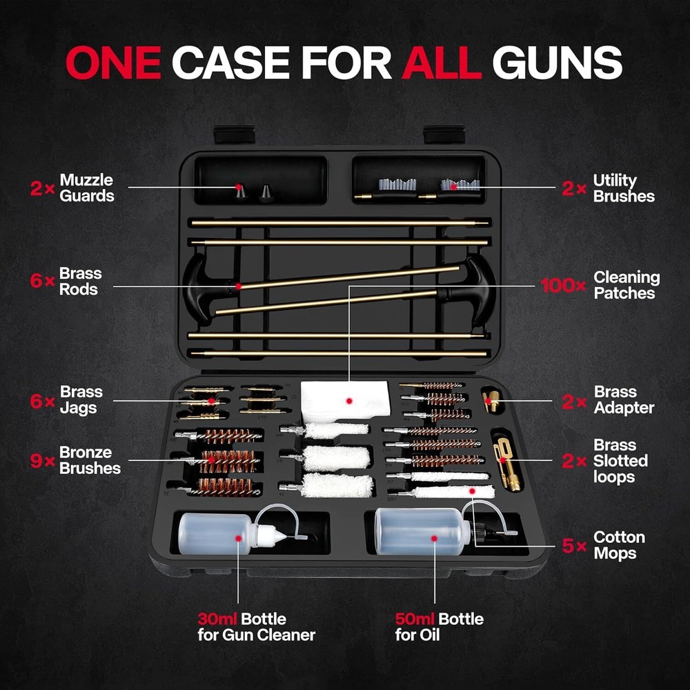 Universal Gun Cleaning Kit for Rifle Pistol Shotgun .17 – .45 Cal. Most Caliber