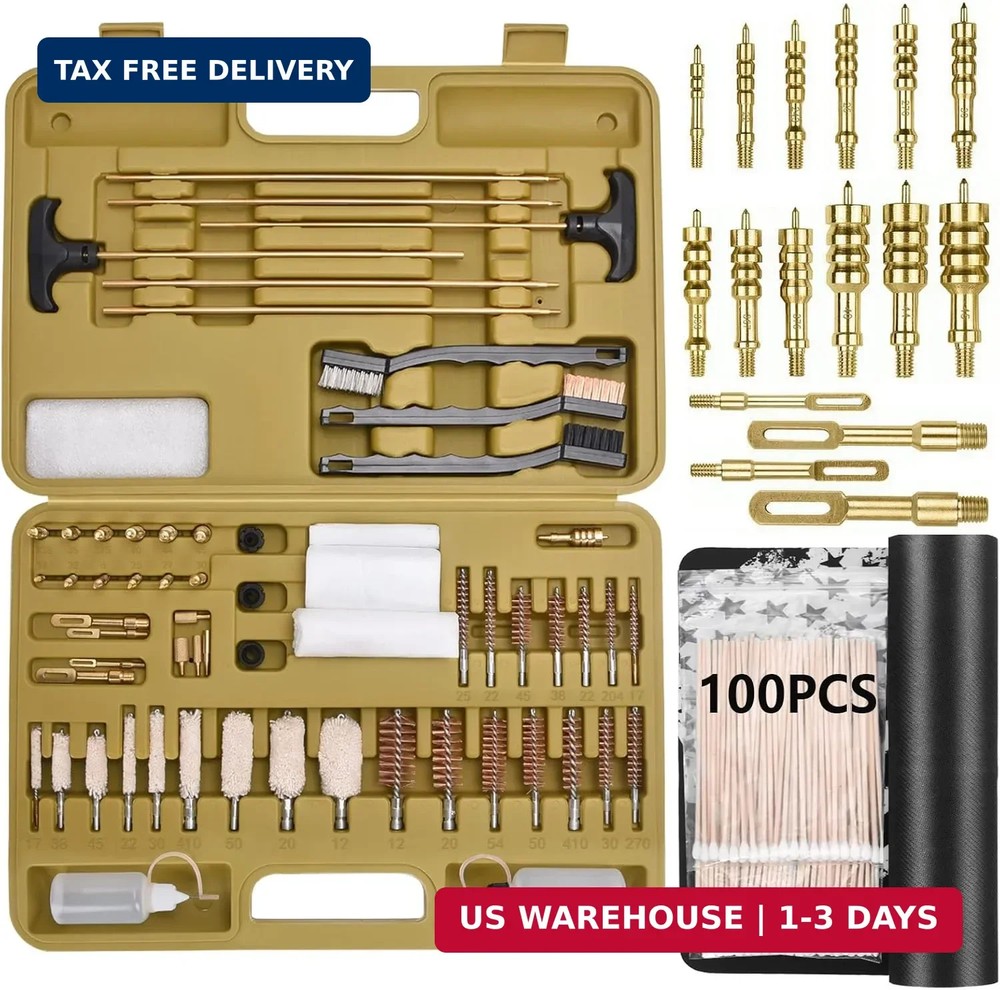 iunio Universal Gun Cleaning Kit, with Mat and Case, Full Brass Jags, Rods and A